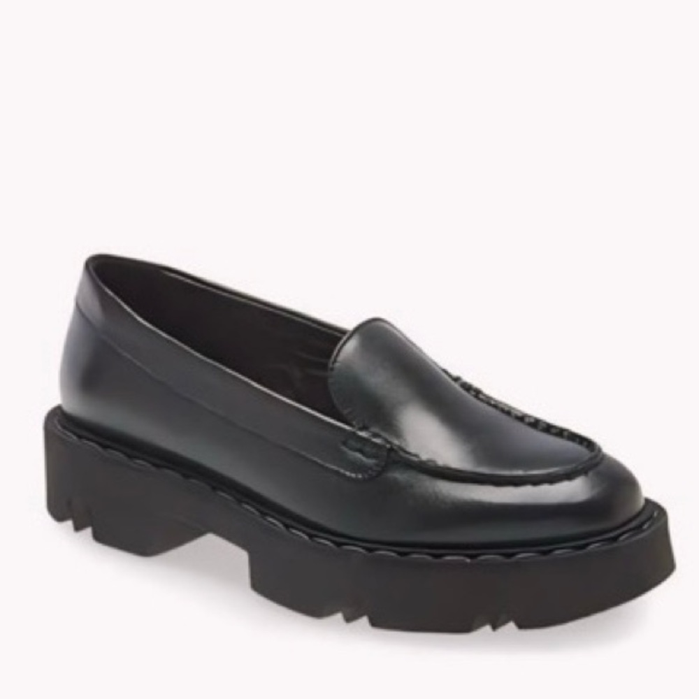New Aquatalia Hayley Black Platform Chunky Loafers Lug Sole Leather Size 8.5